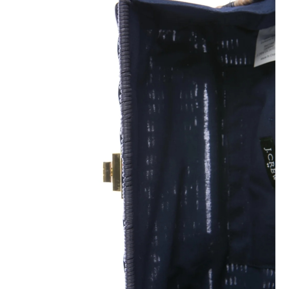 NWOT J.Crew Navy & Beige Striped Rattan Clutch - Picture 9 of 9